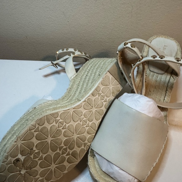 Kate Spade White Leather Straw Sandals With Wrap Around Ankle Straps Size 10 - Picture 7 of 13